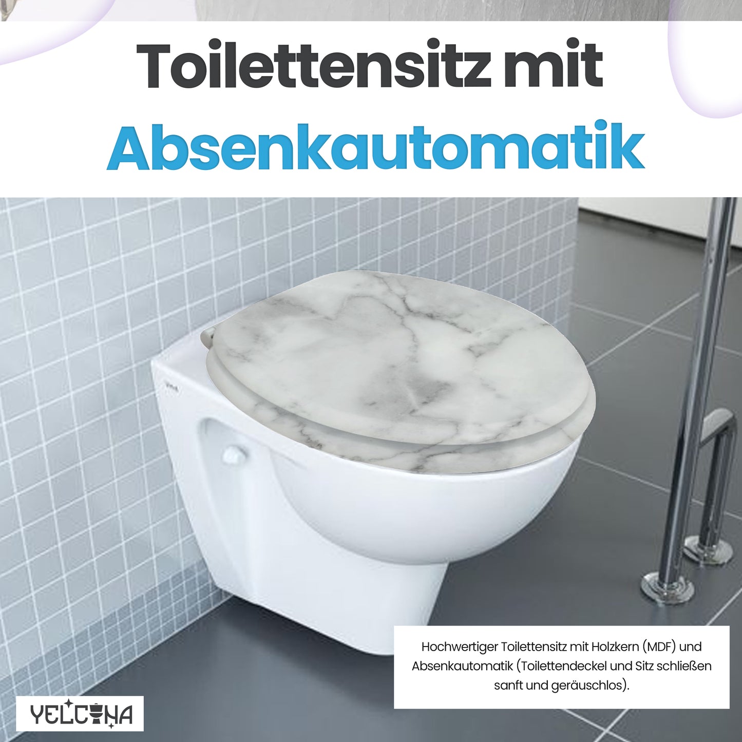 WC-Sitz Marmor mit Absenkautomatik Holzkern Yelcona