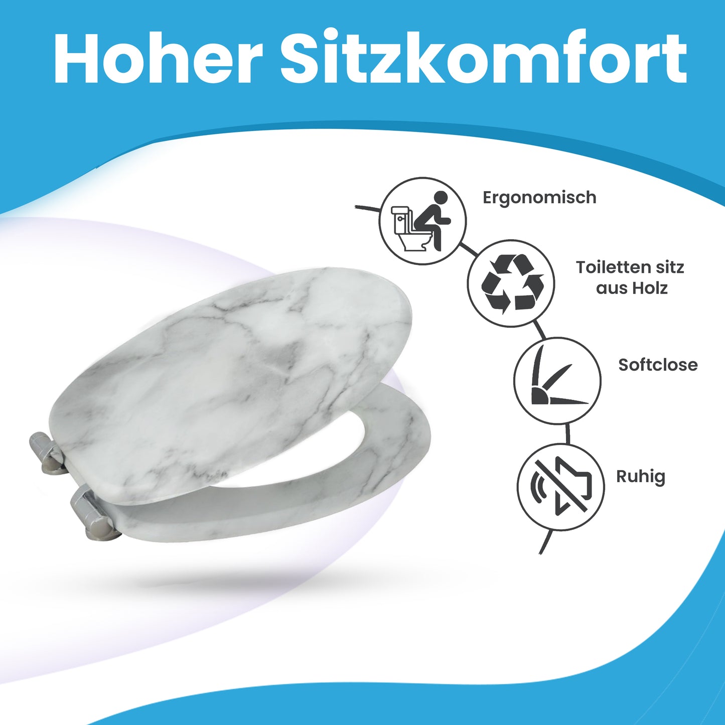 WC-Sitz Marmor mit Absenkautomatik Holzkern Yelcona