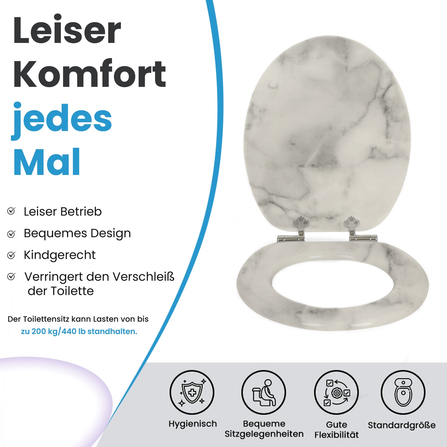 WC-Sitz Marmor mit Absenkautomatik Holzkern Yelcona