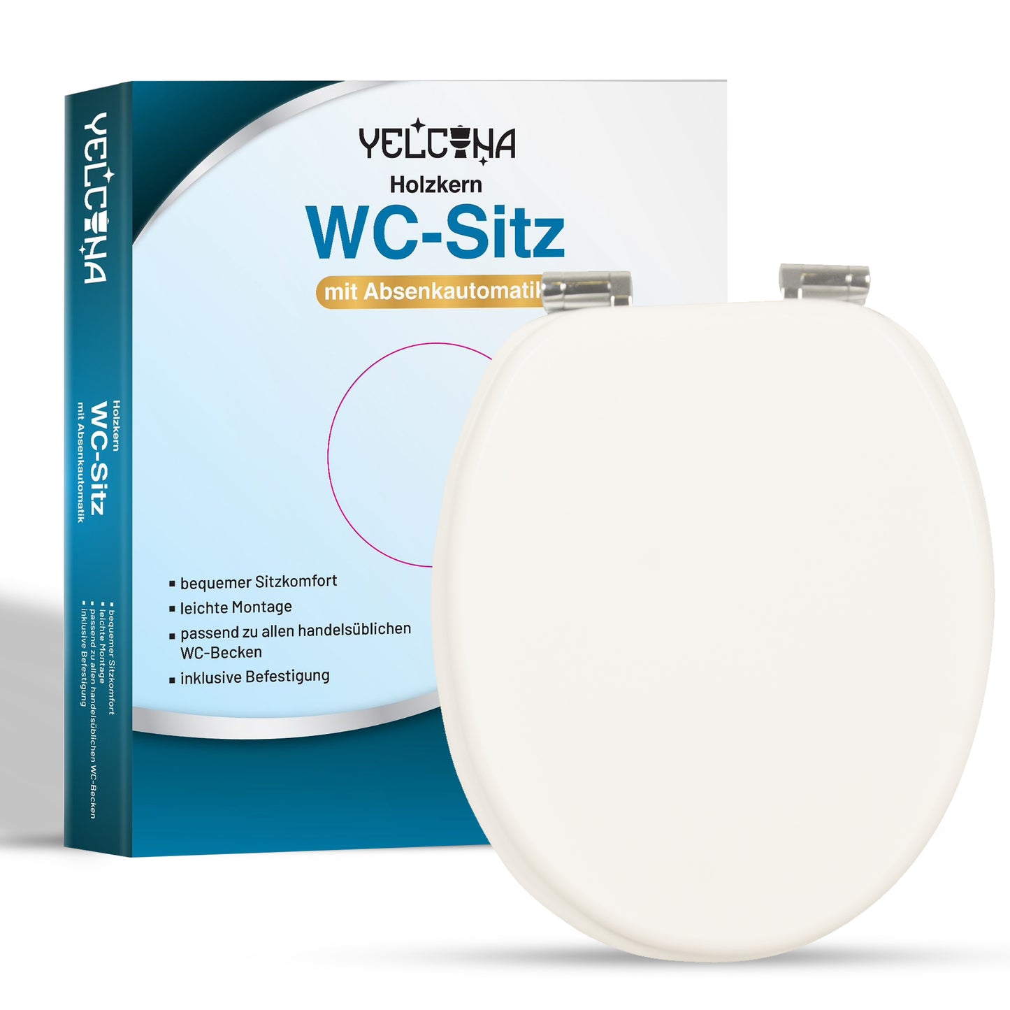 WC-Sitz Weiß mit Absenkautomatik Holzkern Yelcona